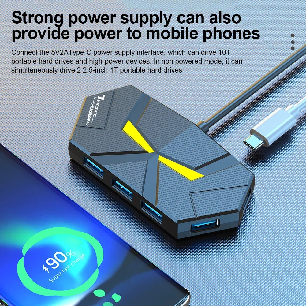 7-Port USB 3.0 Hub Type-C Dock – 5Gbps High-Speed Data
