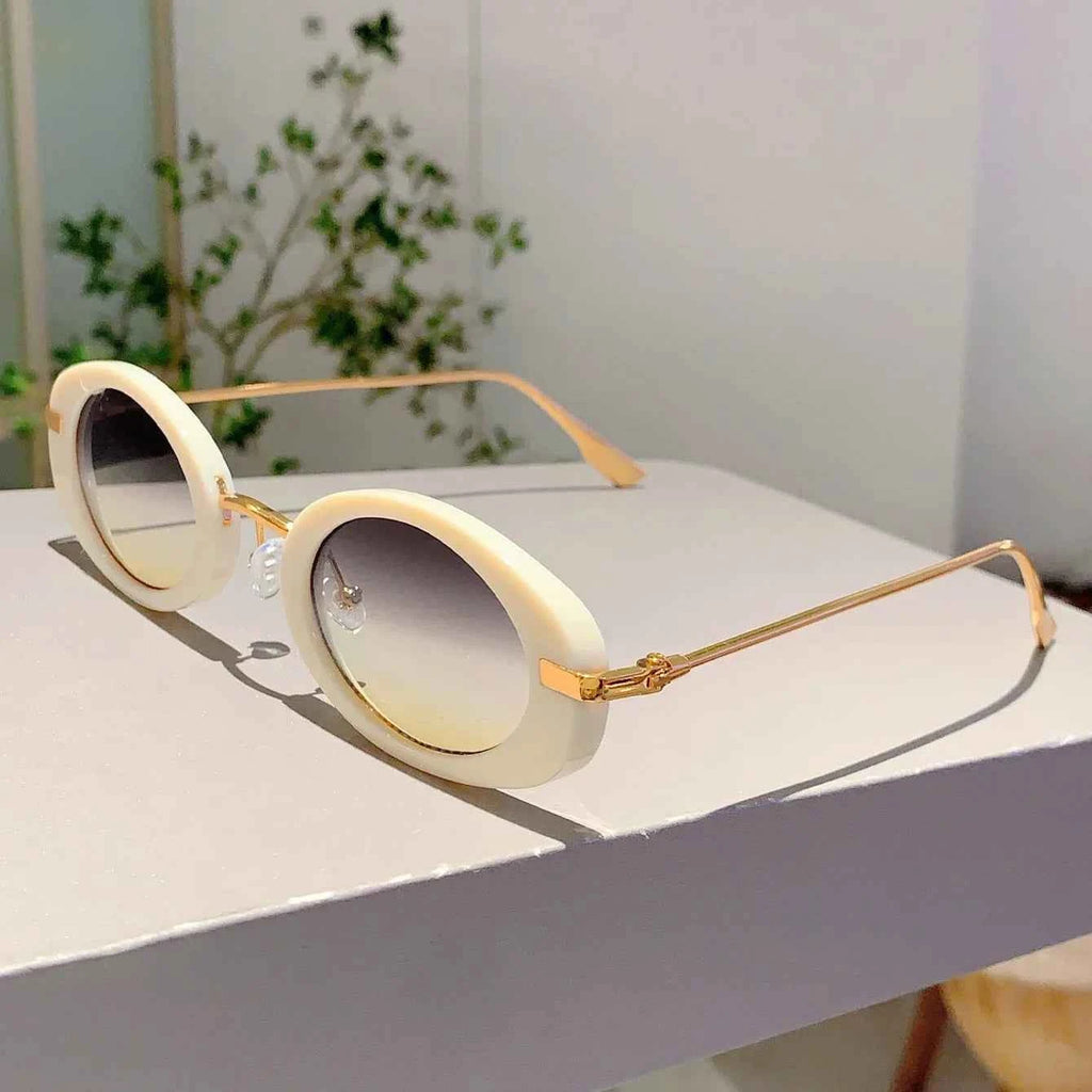 Small Oval Frame Retro Sunglasses Luxury Metal Designer Shades Women's Trendy Fashion Brand Leopard Beach Sun Glasses for Lady