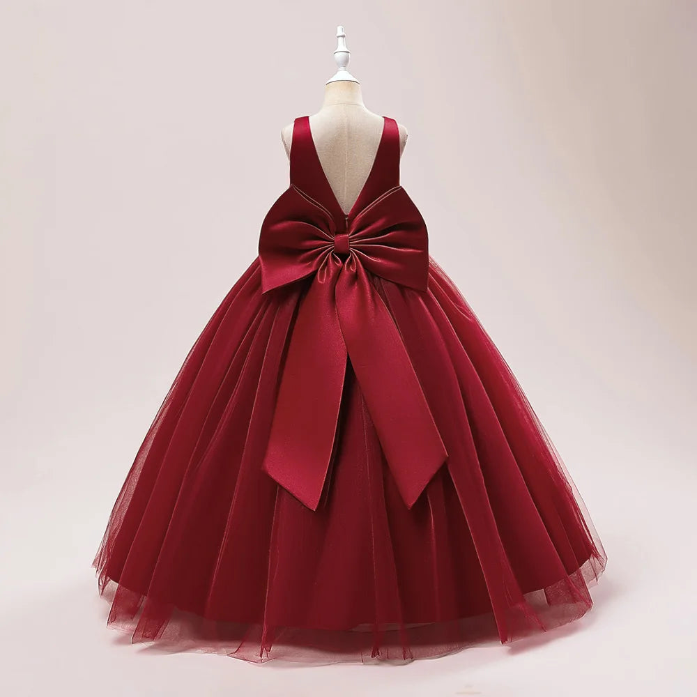 Girl Long White Bridesmaid Dresses For Wedding Prom Gown Big Bow Girls Party Dress Kids First Communiom Formal Evening Vestidos
