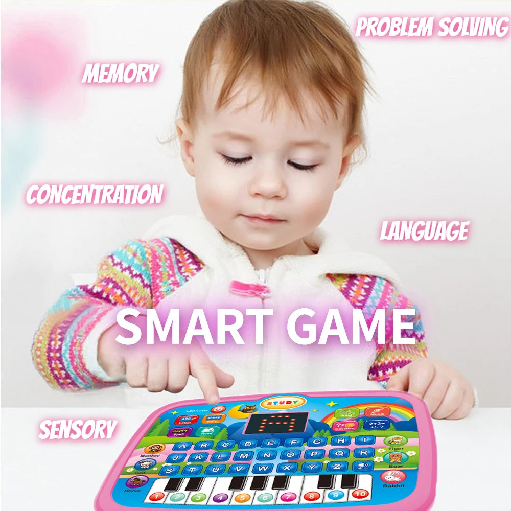 Kids Educational Learning Tablet Toy for Age 3+, Early Literacy Math Music Learning Pad with Electronic Keyboard, Birthday Chris