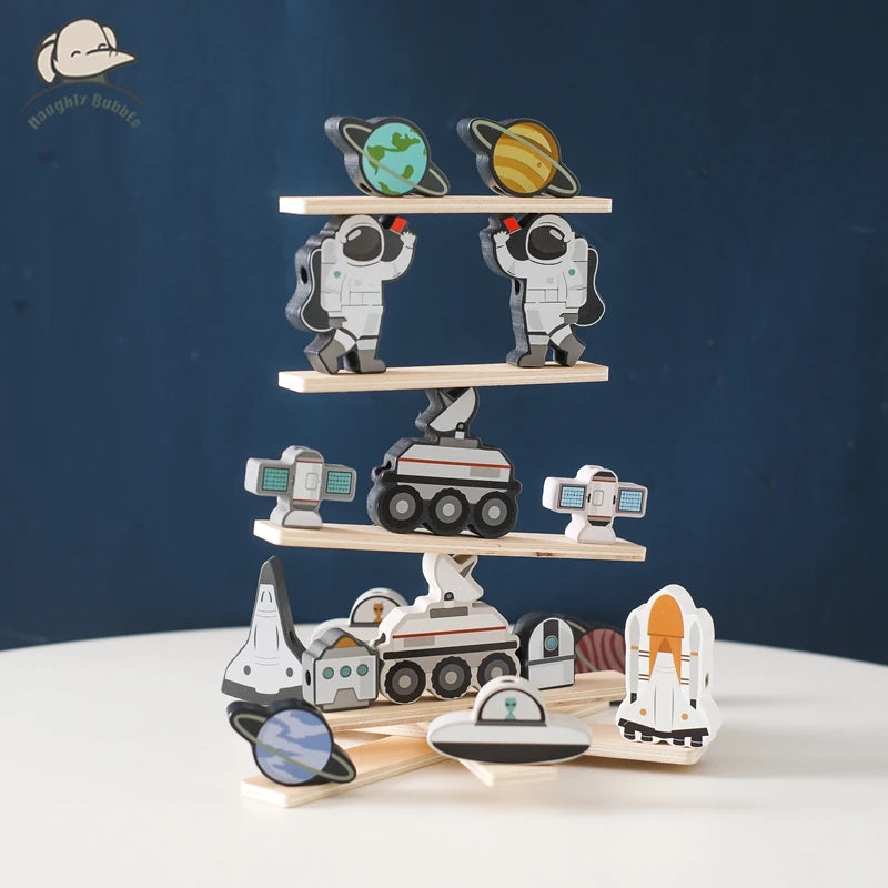 Baby Threading Toy Outer Space Wooden Seesaw Toy Blocks Board Games Montessori Hands-on Ability Educational Children Blocks Gift
