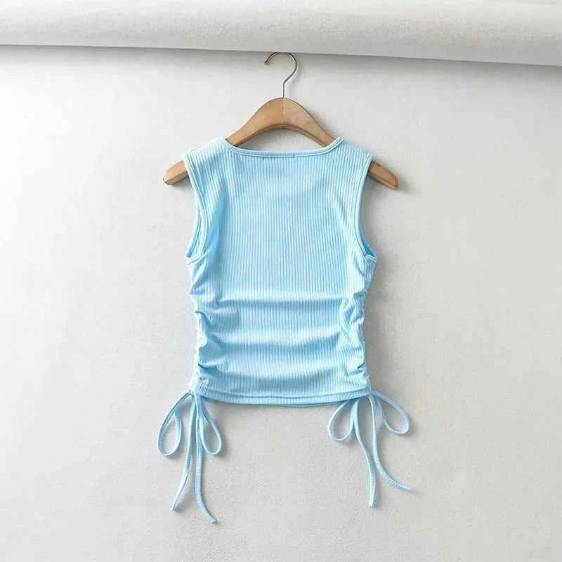 2025 Summer NEW Arrival Women Solid Color Sexy Causal Crop Top With String Both Side Club For Fashion Ladies