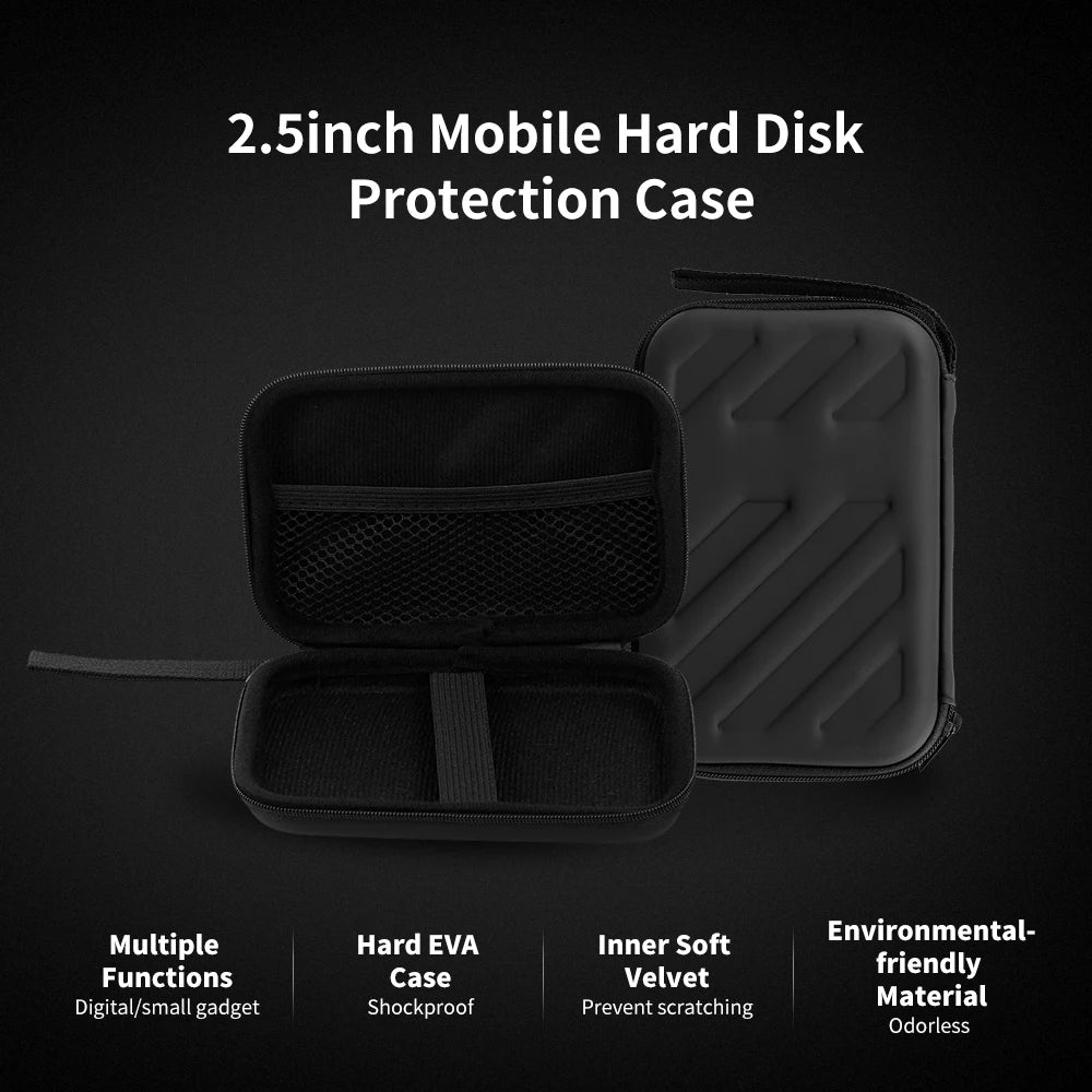 2.5in HDD with Mesh Pocket and Soft Inner Fabric Carrying Case External Hard Drive Disk Case Shockproof EVA Case for Office Use