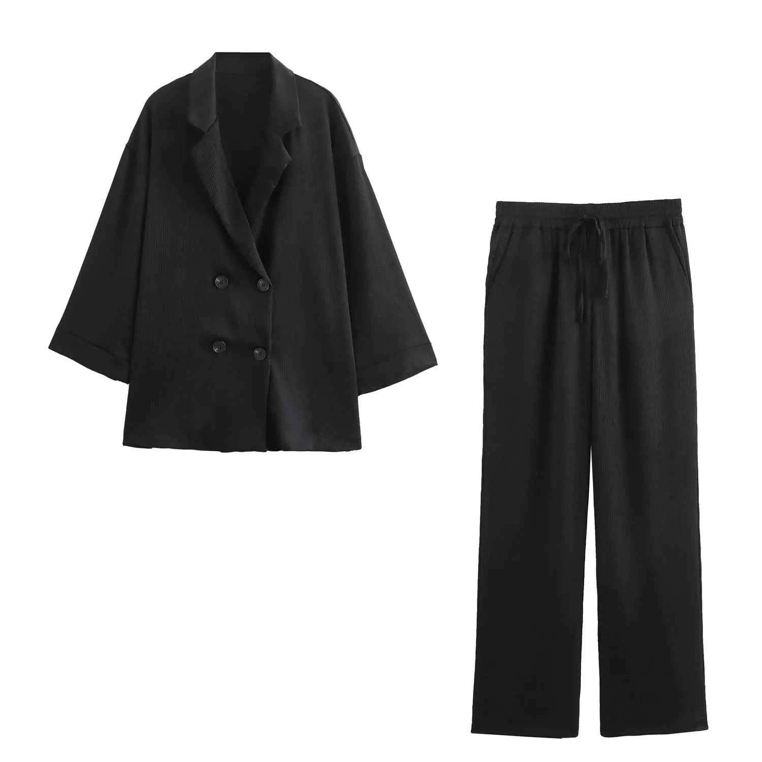 Autumn New Women's Clothing European And American Style Fashionable Wrinkled Suit Jacket Casual Pants Set