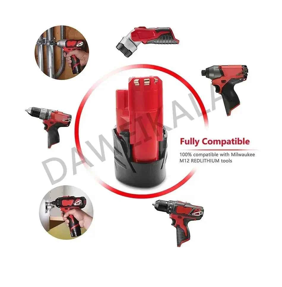 For 12V Milwaukee Battery 3Ah Compatible with Milwaukee M12 XC 48-11-2410 48-11-2420 48-11-2411 12-Volt Cordless Tools Battery