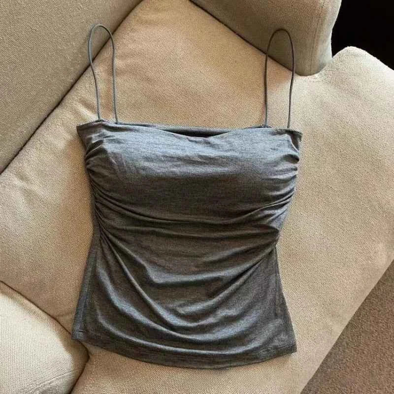 New Women's Halter Top Summer Korean Style Trend Fashion Built-In Women's Bra Stretch Women's Beach Everyday Casual Tank Top