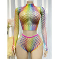 1 Set Sexy Women Fishnet Long Sleeves Cover Up Without Bikini  Bodycon Dress Hollow See Through Beachwear qq653