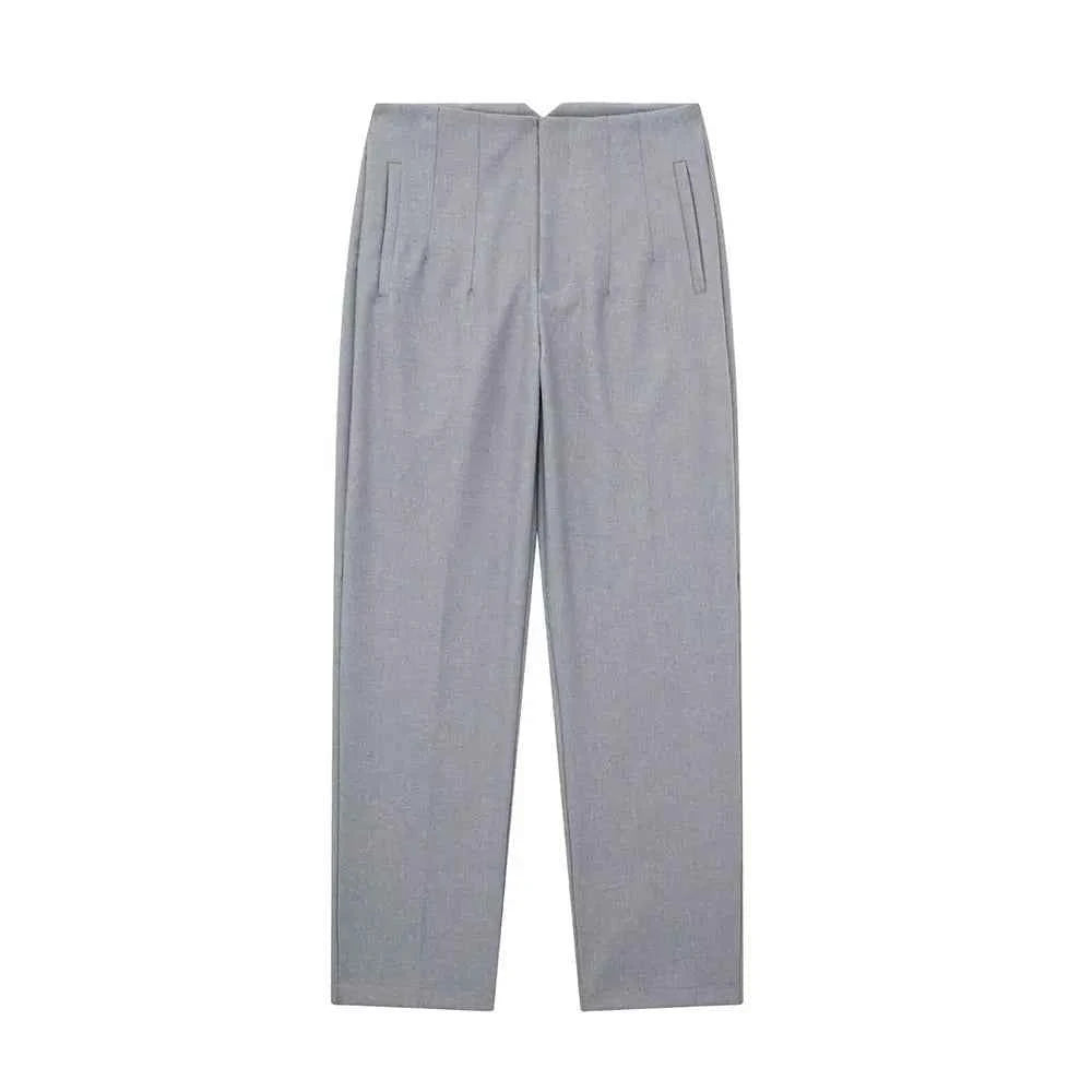 DUOPERI Women Fashion Solid Basic High Waist Trousers Chic Female Office Lady Casual Business Workwear Long Pant