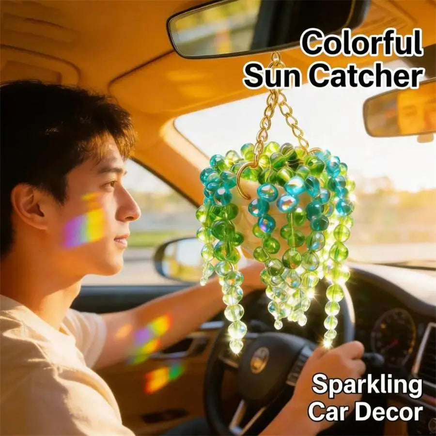 Basket Shaped Mirror Decor Stylish Car Interior Decoration Crystal Sun Plant Hanger Bohemian-Style Decor Enthusiast For Home