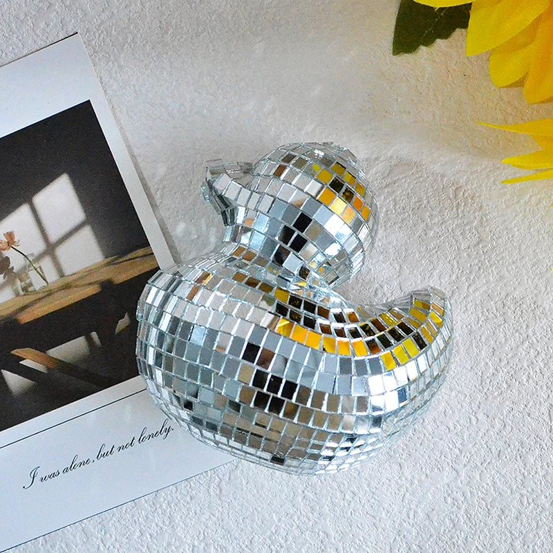 Silver Duck Mirror Glass Decoration Light Reflected Art Glitter Bar Home Disco Ornament For Disco Themed Party Cake Decoration - Value Vault Club
