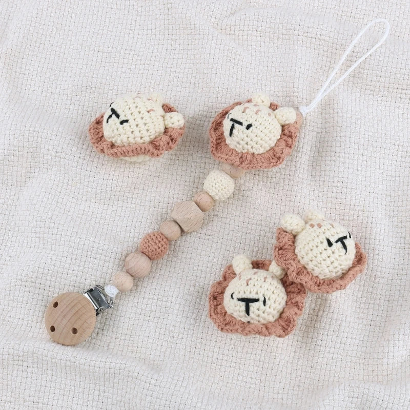 Crochet Animal Baby Pacifier Clip Accessories Handmade Knitted Bunny Teether Beads Newborn Nipple Clip Dummy Soother Holder Toy