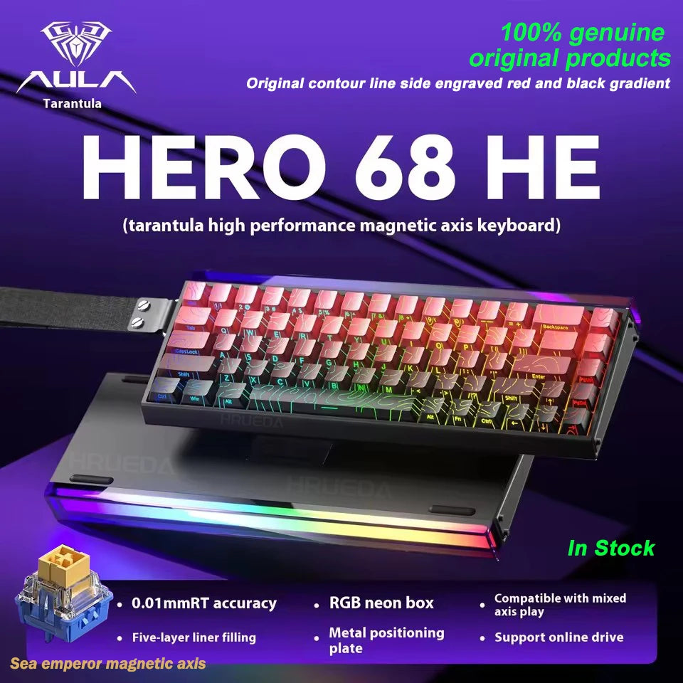 AULA HERO68 HE Magnetic Switch Wired Gaming Keyboard Rapid Trigger 8K Return Esports Gamer Keyboard RGB Wired Gaming Keyboard