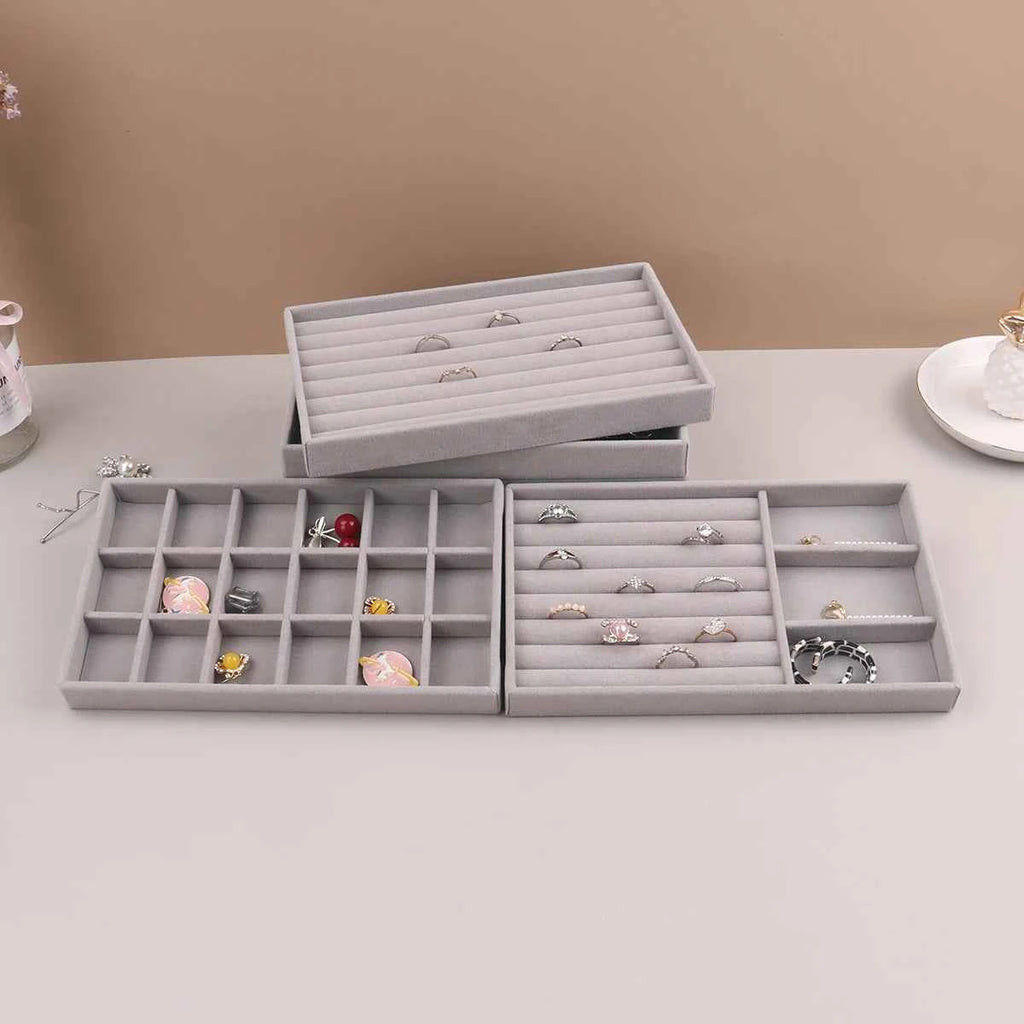 Velvet Jewelry Display Stackable Exquisite Jewellery Holder Portable Ring Earrings Necklace Organizer Box organizator de boys