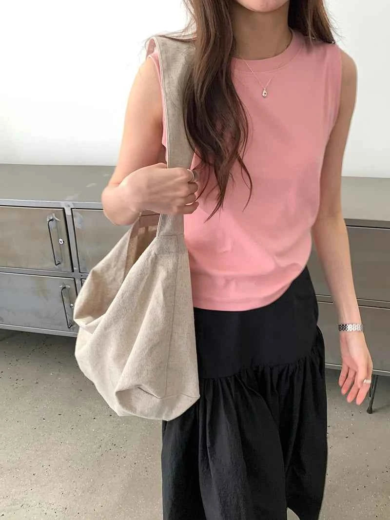 Spring women's casual solid color round neck slim fit vest