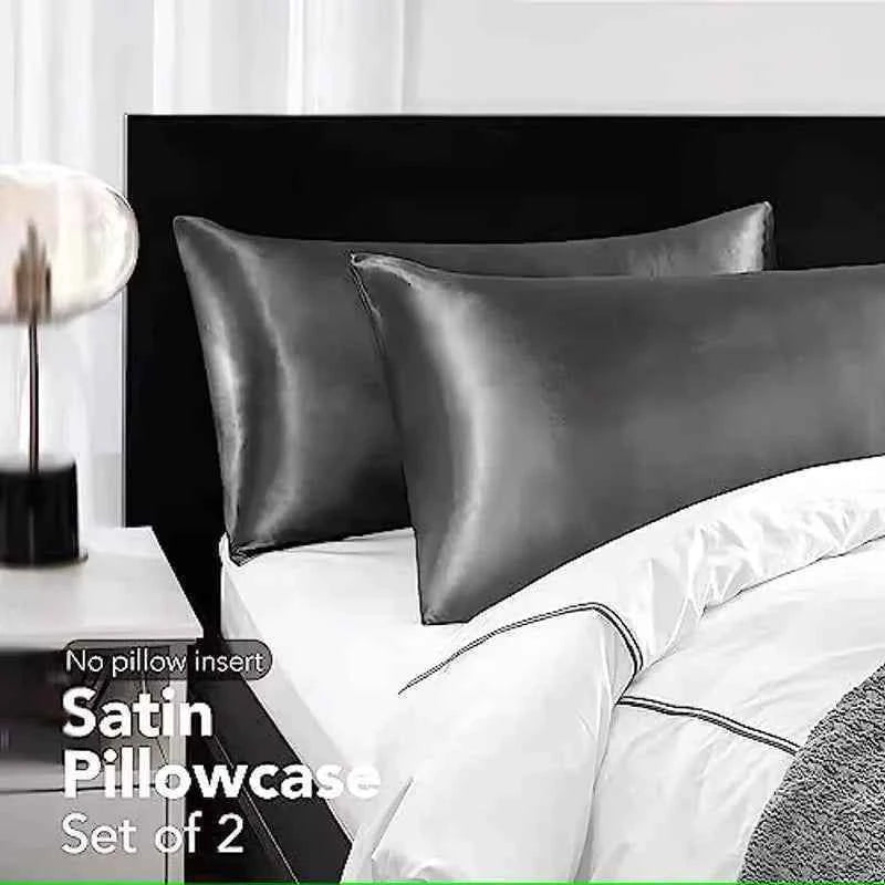 2pcs Satin Silk Pillowcase for Hair and Skin, Coral Pillow Cases Standard Size Set of Super Soft Pillow Case