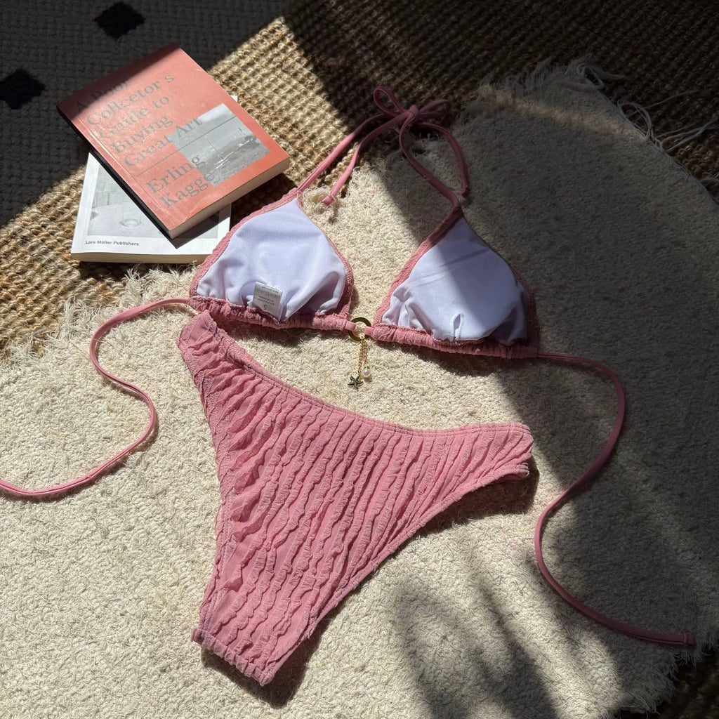 Sexy Wrinkled Halter Brazilian Bikini Women Swimwear Female Swimsuit Two-pieces Bikini Set High Cut Bathing Suit Swim Beach Wear