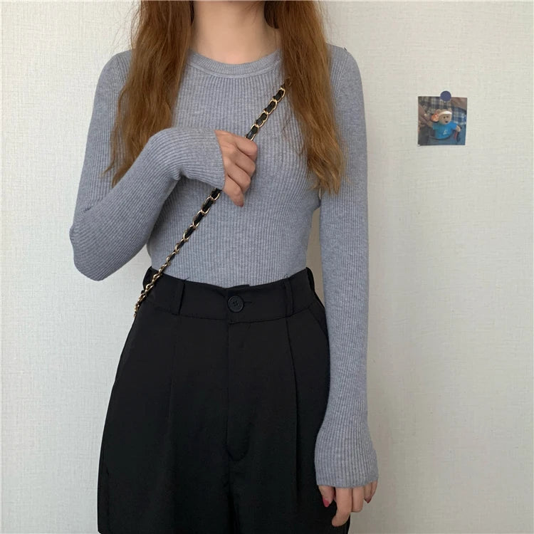 2026 New Women Sweater Autumn Winter Long Sleeve Pullover Basic Top Fashion O-neck Elastic Female Winter Solid Knitted Jumper