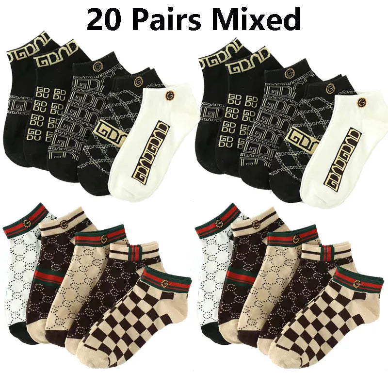 5/10/20 Pairs Winter Socks Men Short Breathable Luxury Socks Designer Brand Low-Cut Fashion Trendy Ankle Socks Geometric Pattern