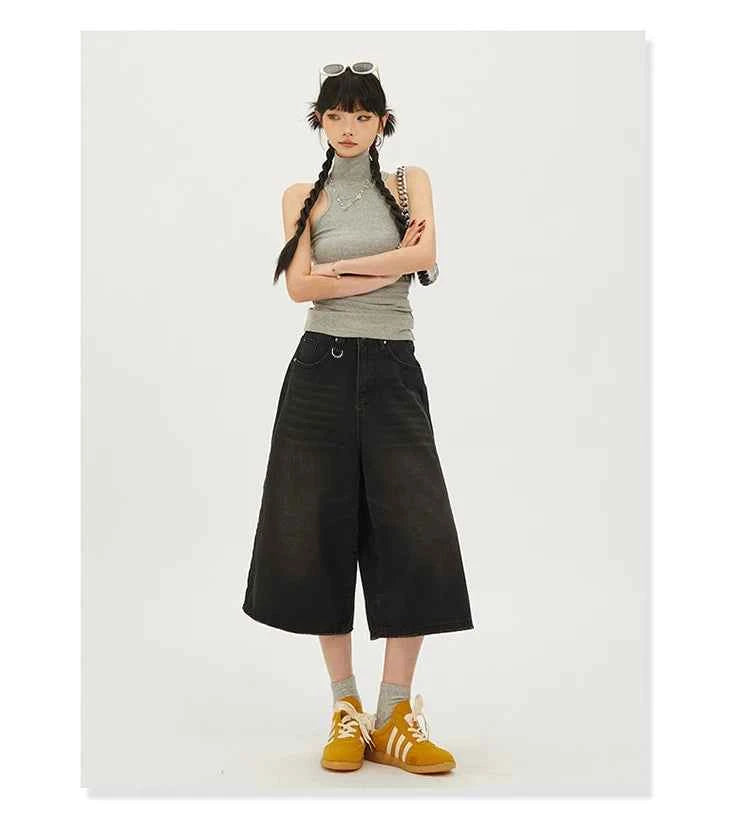 Fashion Harajuku Vintage High Waist 2000S Blue Denim Shorts Women's Casual Loose Fit Y2K Punk Streetwear Style Baggy Shorts