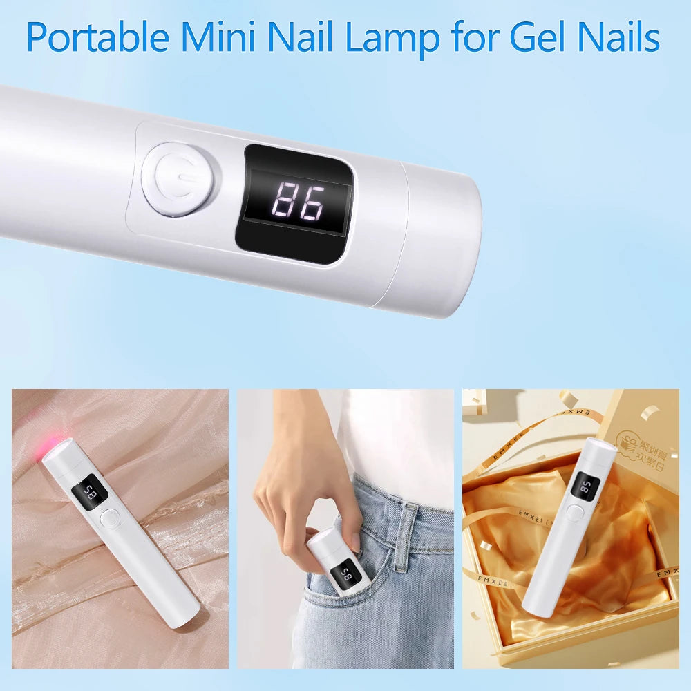 YIKOOLIN Portable Handheld UV Nail Lamp LED Mini Nail Dryer with LCD Screen USB for Gel Nails USB Rechargeable Nail Light