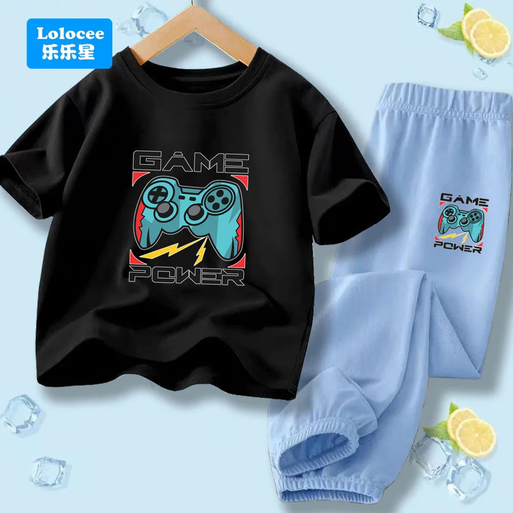 Kids Game Controller 2-Piece Outfit Set Short-Sleeve T-Shirt + Pants Summer Clothes Set for Boys Fashion Clothing YXJ01