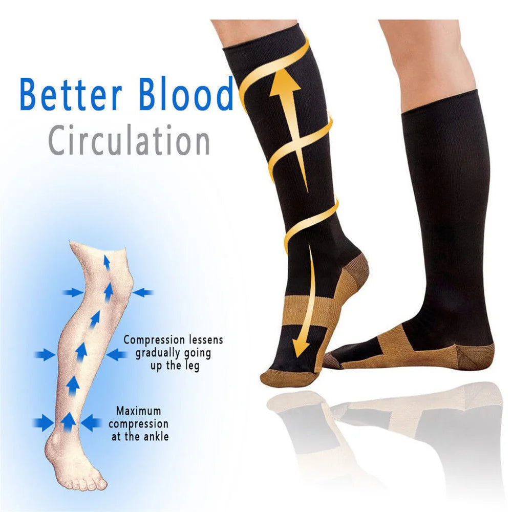 1/5 Pairs Copper Compression Socks High Unisex Graduated Pressure Stockings Anti Fatigue Pain Relief Sports Travel Socks