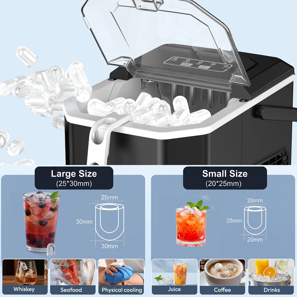 LOEFME 12kg/24h Electric Ice Maker Machine Bullet Ice 6 Mins 9pcs Ice Cubes Self-Cleaning Ice Maker for Home Cafes Camping Party