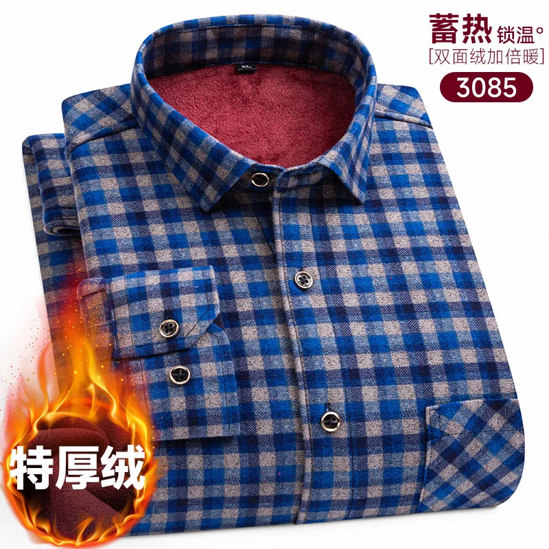 Men's long-sleeved shirt with fleece thickened warm autumn and winter plus size 8XL9XL slim casual plaid everything comfortable