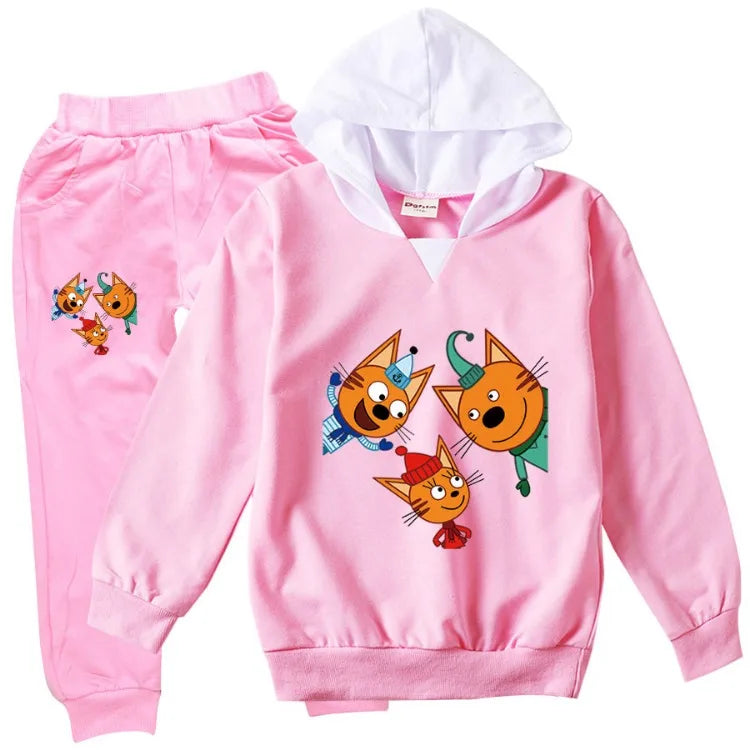 Kid-e-cats Clothes Kids Russian Три Кота My Family Three Happy Cats Hoodie Girls Outfits Children's Sets Boy Clothing