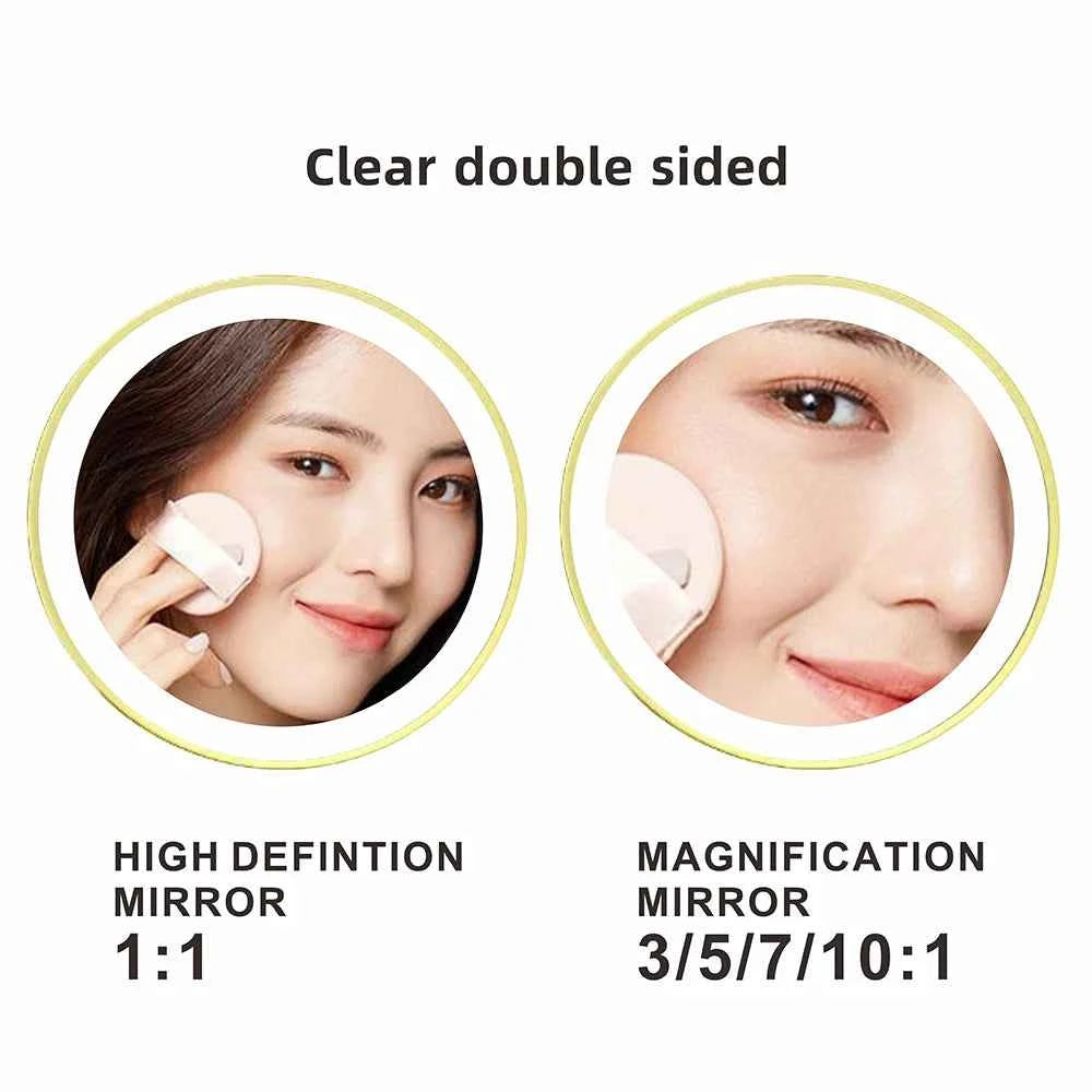 8 Inch Makeup Mirror Gold 3x/5x/7x/10x Magnifying Double Side USB Charging Bathroom 3 Color Light Cosmetic Mirrors