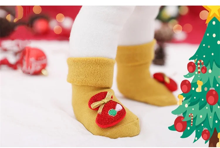0-3Y Kids Christmas Anti-slip Long Socks For Girls Boys Winter Newborn Cotton Stocking Terry Thick Warm New Children Floor Sock