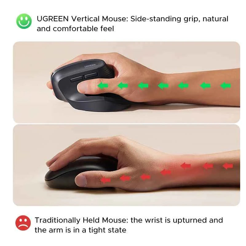UGREEN Wireless Mouse Vertical 2.4G Ergonomic 4000DPI 6 Mute Buttons for MacBook Tablet Laptops Computer PC Mice Black Pink