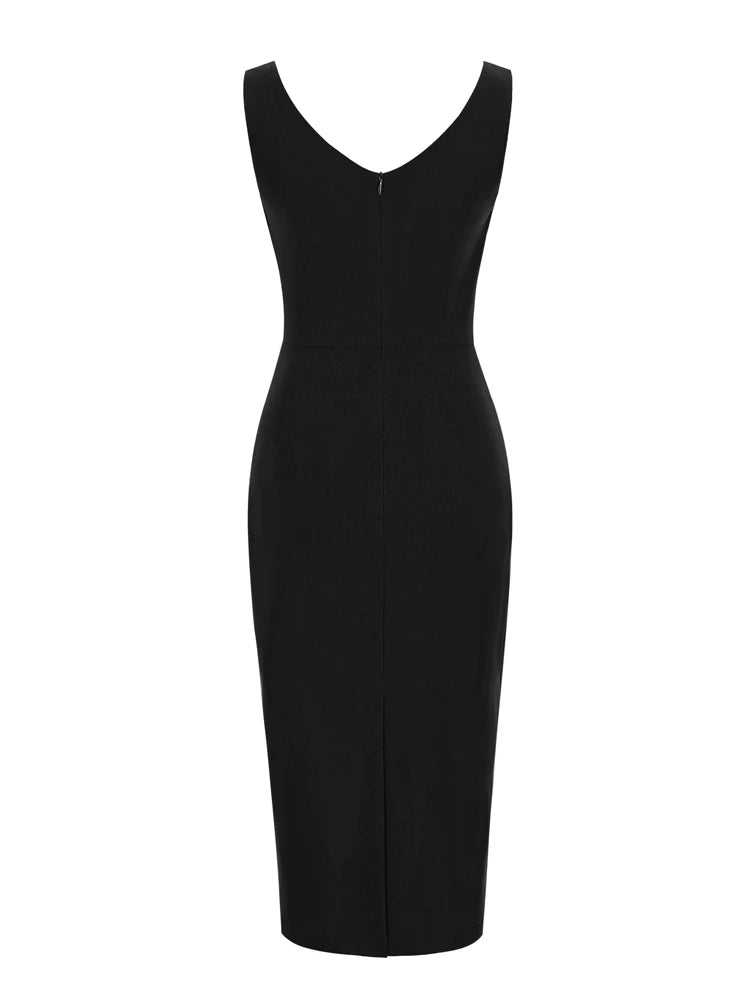 Tonval Sweetheart Neck Sleeveless Office Midi Pencil Dresses for Women 2023 Vintage Red Solid Elegant Slim Bodycon Dress