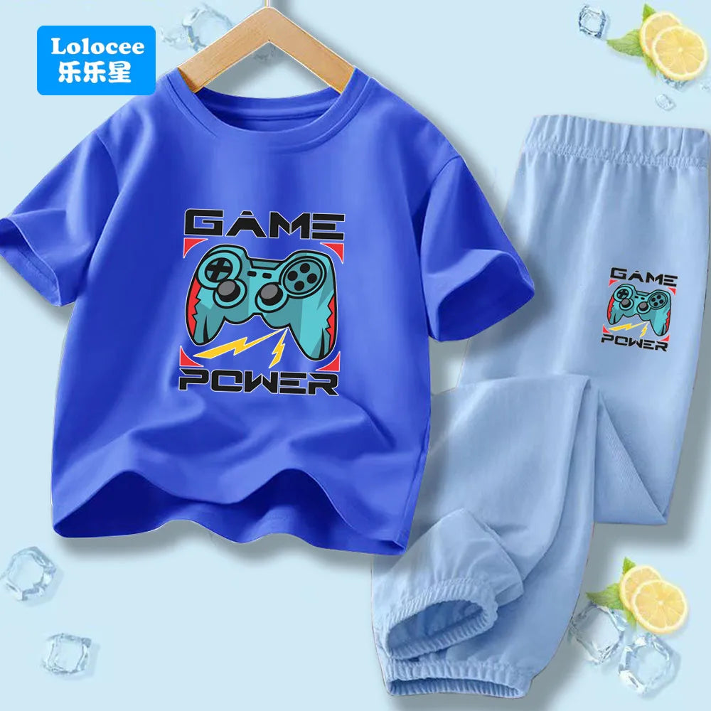 Kids Game Controller 2-Piece Outfit Set Short-Sleeve T-Shirt + Pants Summer Clothes Set for Boys Fashion Clothing YXJ01