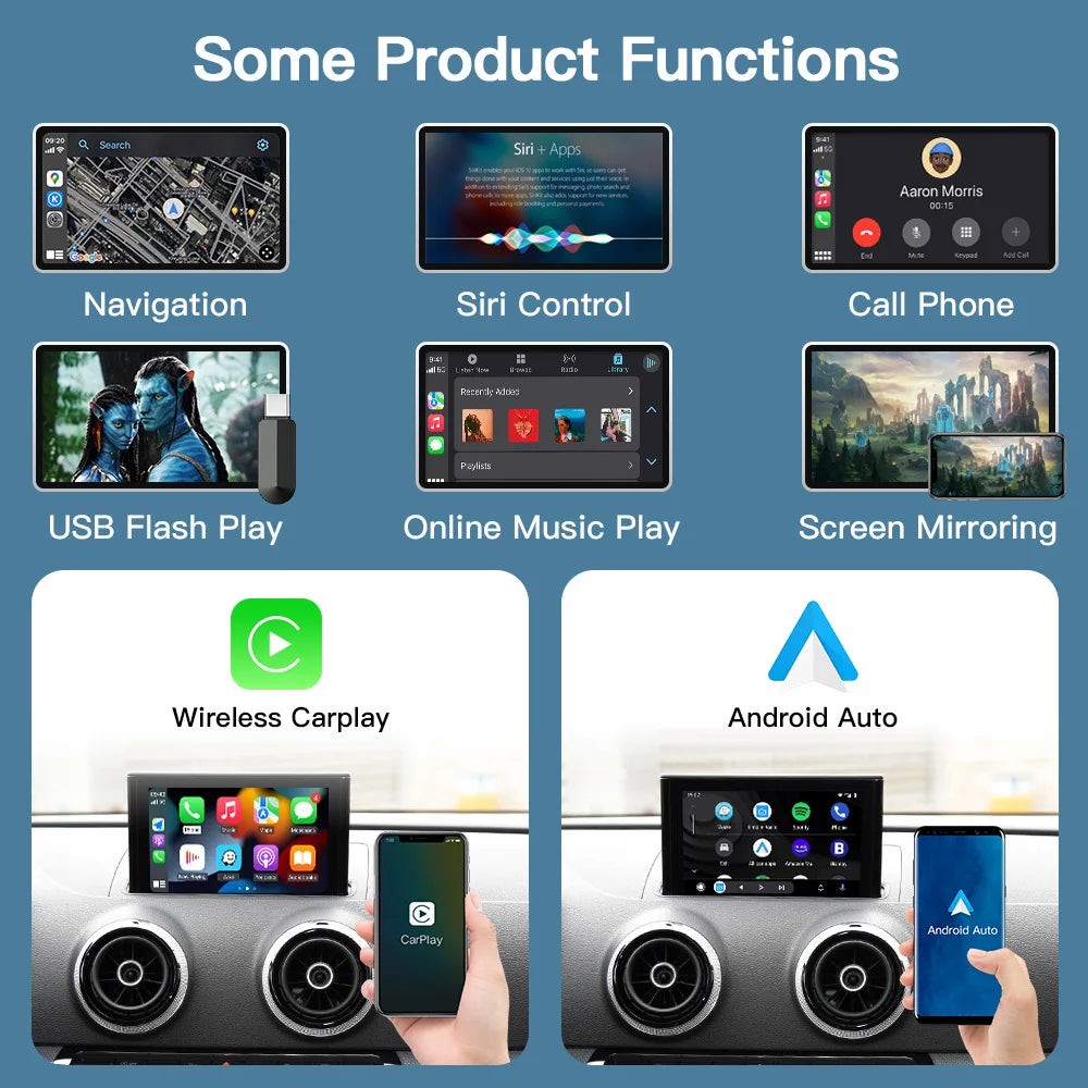AUTOABC Wireless  CarPlay Android Auto Interface for Audi A3 A4 A5 Q2 Q7 Q5L 8V AirPlay Mirror Link multi-media camera