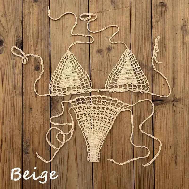 Handmade Crochet Mini Bikini Set Sexy Beach Micro-Swimsuit Sundress - Women's Swimwear