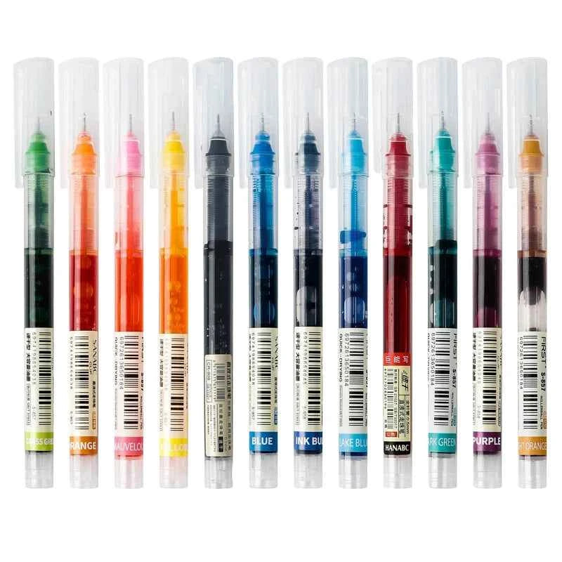 12 Color/set Student School Office Stationery Fine Nib Gel Pen Big Ink Capacity Ballpoint Pen Straight Liquid Rollerball Pen