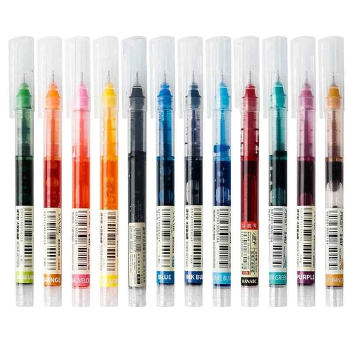 12 Color/set Student School Office Stationery Fine Nib Gel Pen Big Ink Capacity Ballpoint Pen Straight Liquid Rollerball Pen