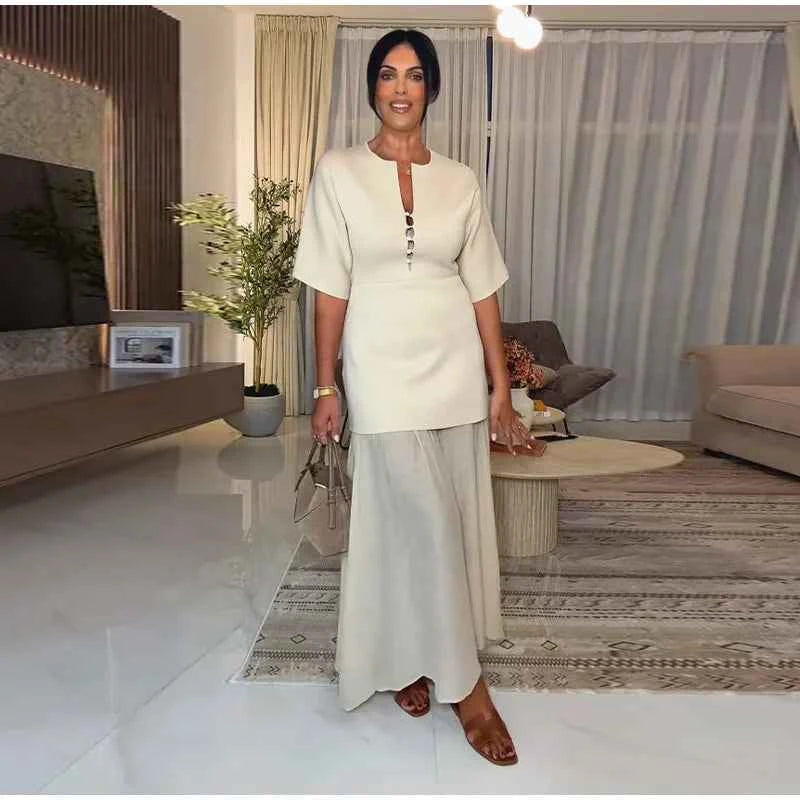 Elegant Women Patchwork Long Dress Short Sleeve O Neck Button A-Line Dresses Spring Summer Vintage Beach Vacation Casual Robes