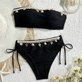 Shell Starfish Edge Bandeau Bikinis Sets Yellow Texture Solid Swimwears Sexy Swimsuit Women 2026 Lace-up Bathing Suit Bikini
