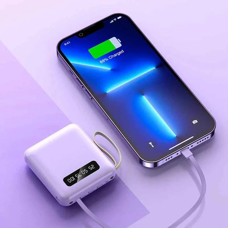 Mini Power Bank 20000mAh – 4 Built-In Cables & Display