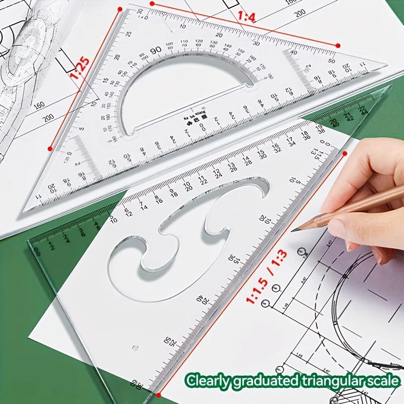 Advanced Drawing Tool Set, Stainless Steel Drawing Tools, Precision Geometry and CAD Tools, Multi-Purpose Set