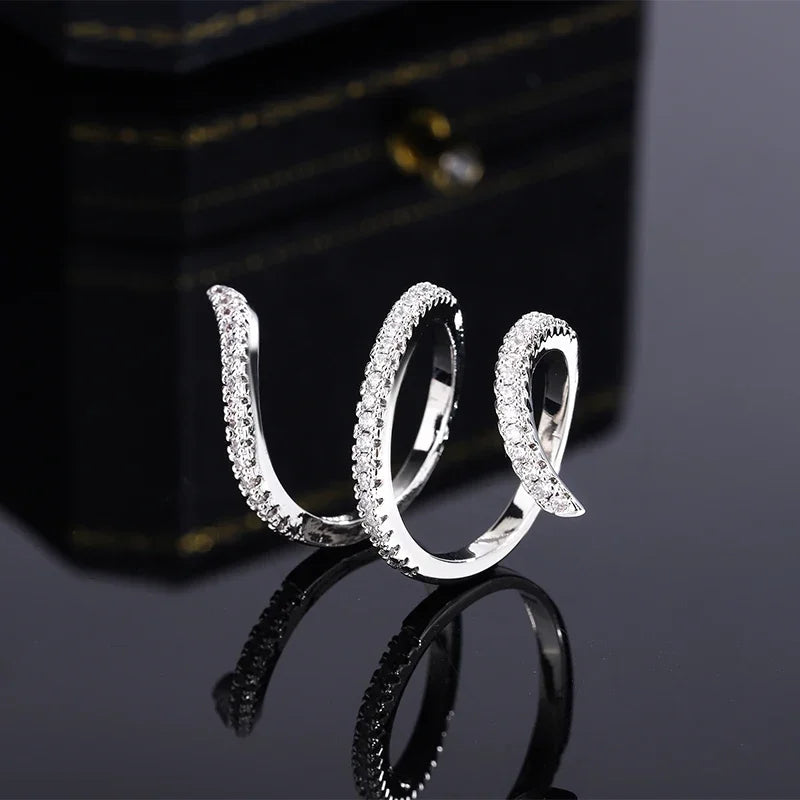 New Fashion 925 Silver Ring Geometric Zircon Ring Irregular Line Ring Personality Simple Engagement Wedding Jewelry
