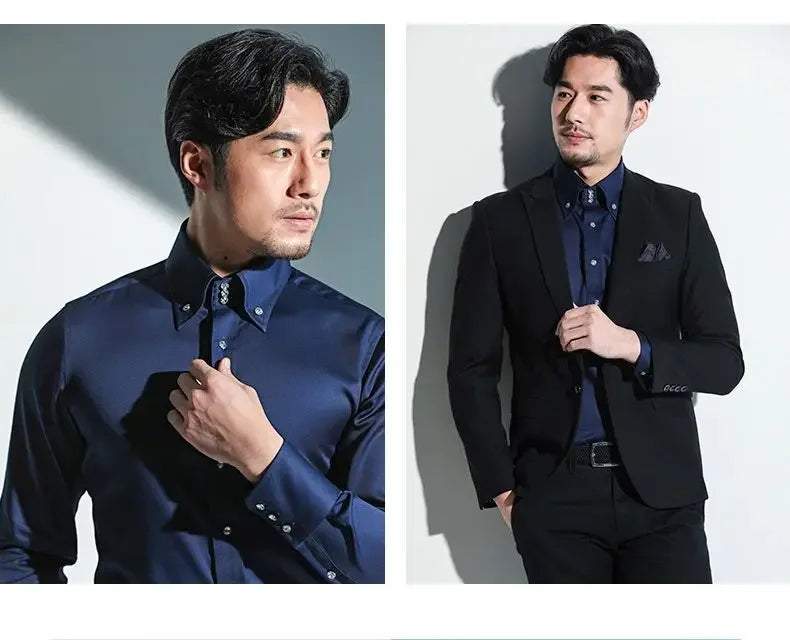 Men's Dress Shirts with New Stretch and Anti-Wrinkle Technology, Long Sleeve Business Blouse for Slim Fit Camisa Social