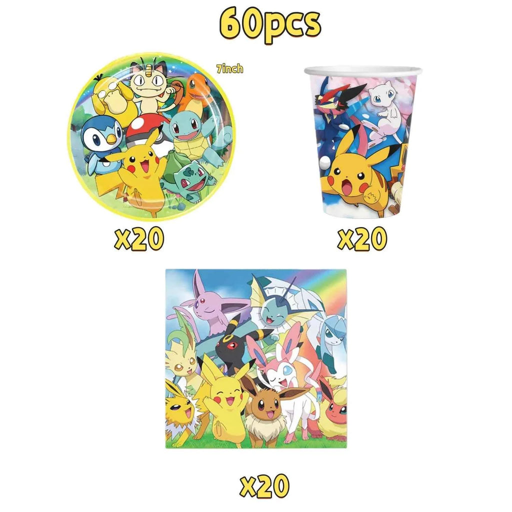 Pokemons Party Birthday Decoration Happy Pikachu Theme Tableware Cups Plates Balloons Banner Supplies Kids Favors Baby Shower