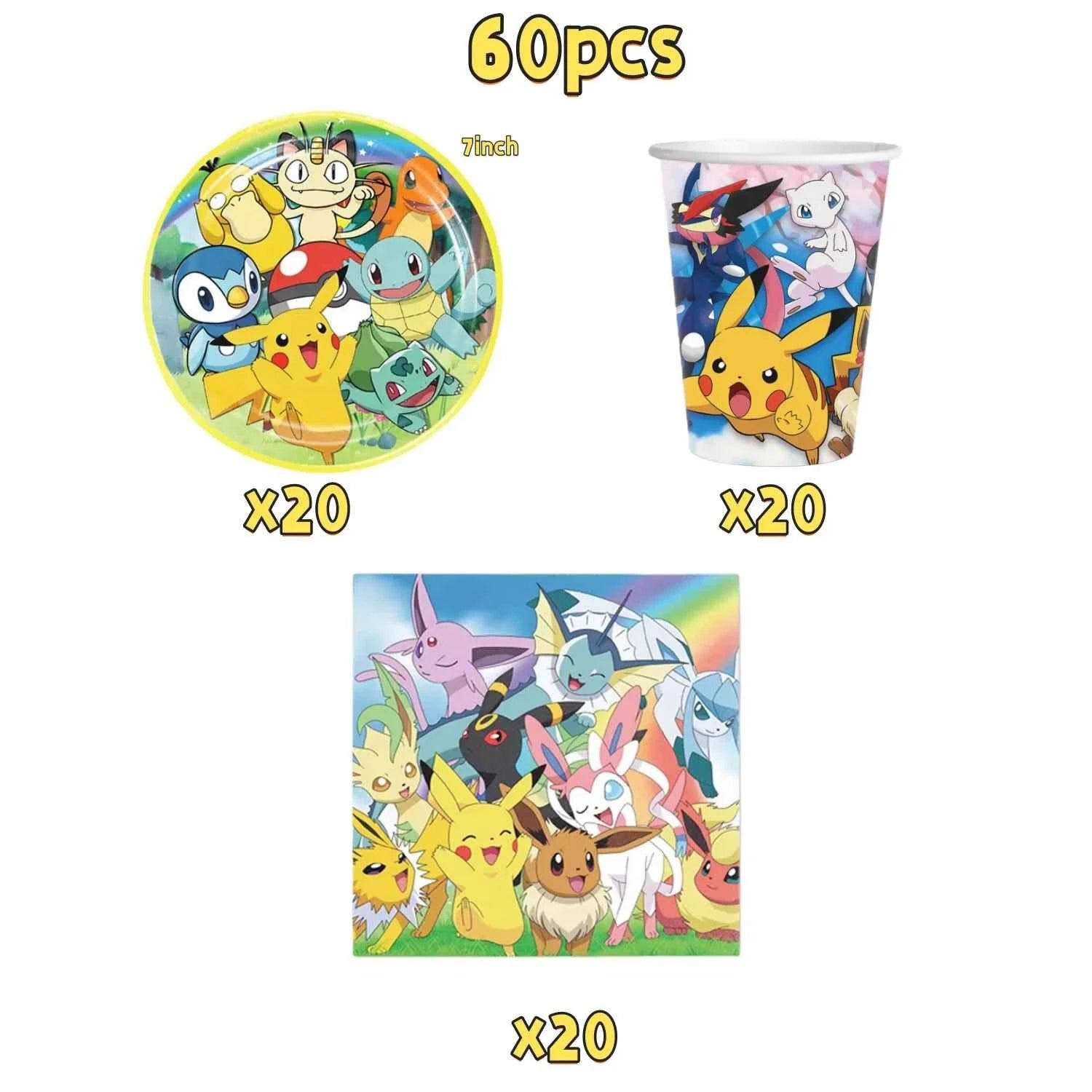 Pokemons Party Birthday Decoration Happy Pikachu Theme Tableware Cups Plates Balloons Banner Supplies Kids Favors Baby Shower