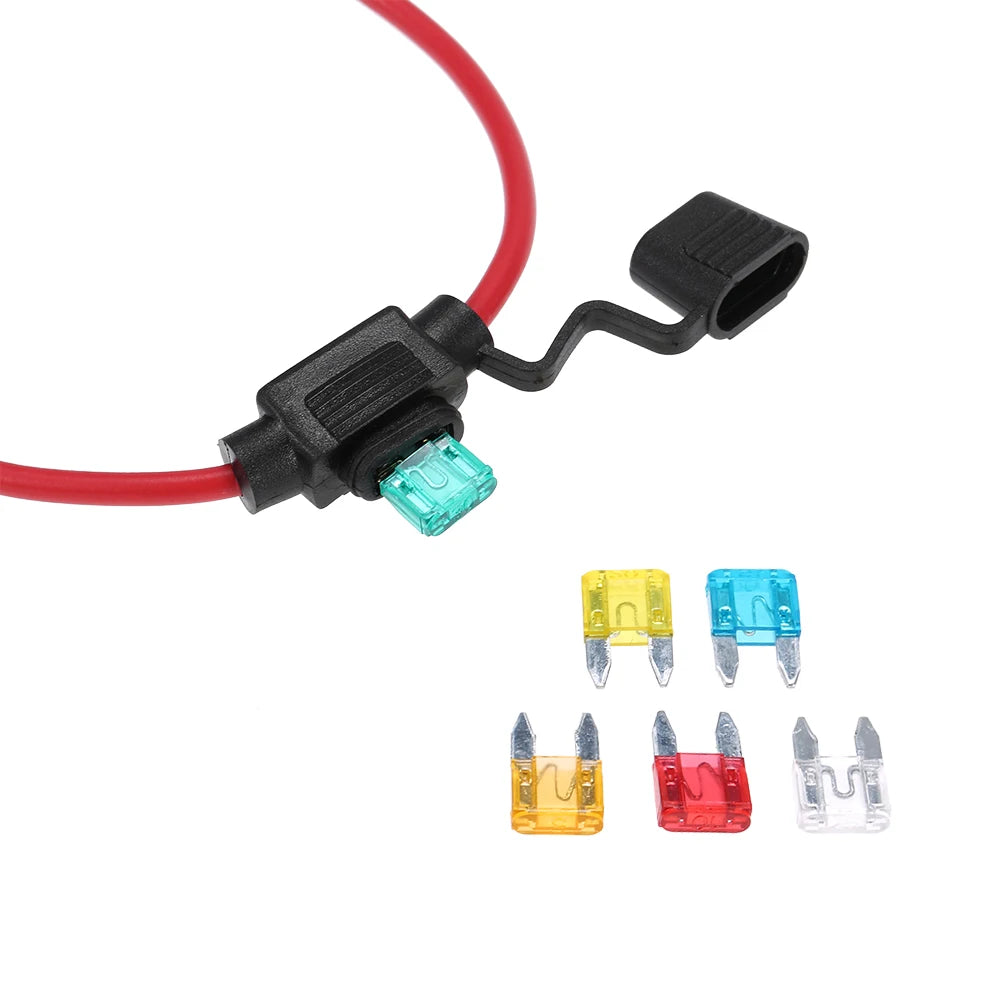 12V Car Automotive In-Line Mini Blade Fuse Holder Fuses with Splashproof Casing with 6 Fuses 5A 10A 15A 20A 25A 30A