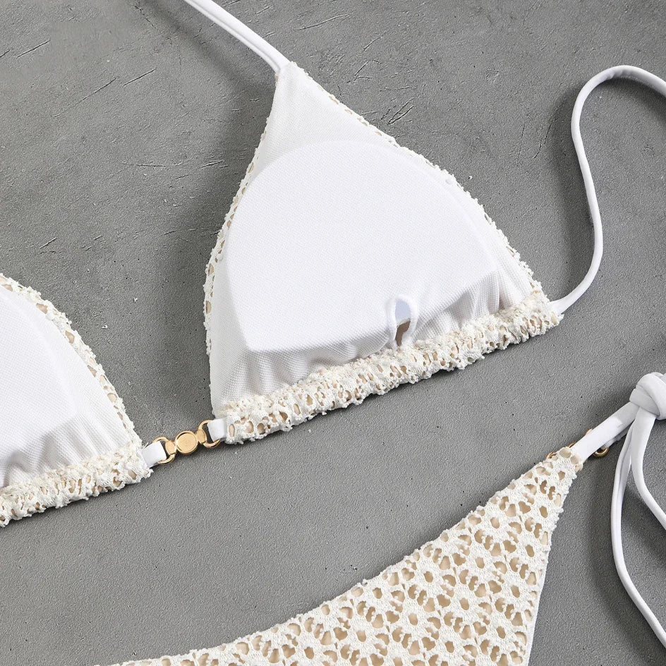 Sexy Micro Bikini 2025 Women Chain Swimsuit Female Swimwear Thong Bikinis Sets Brazilian Bathing Suit Beach Wear Lace Up Biquini
