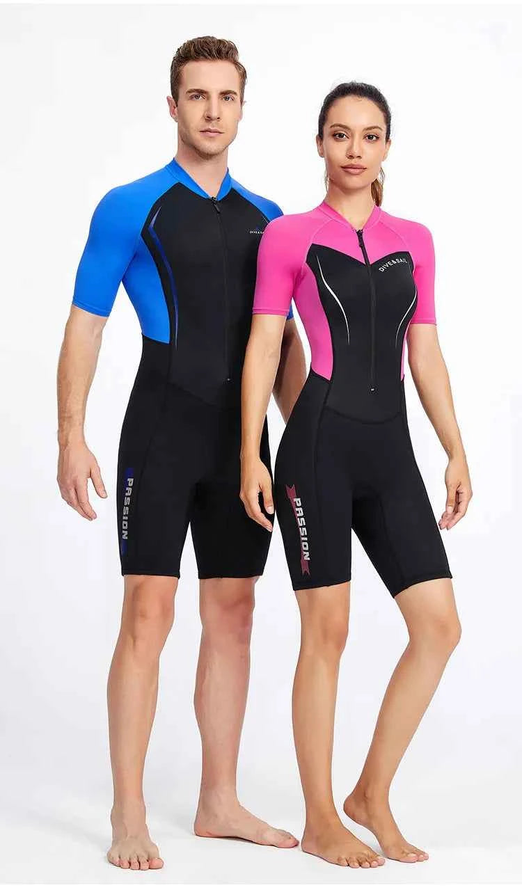 Men Women New Couple Diving Suit One-piece Sunscreen Swimsuit Short-sleeved Shorts 1.5mm Snorkeling Surfing Warm Shorty Wetsuit
