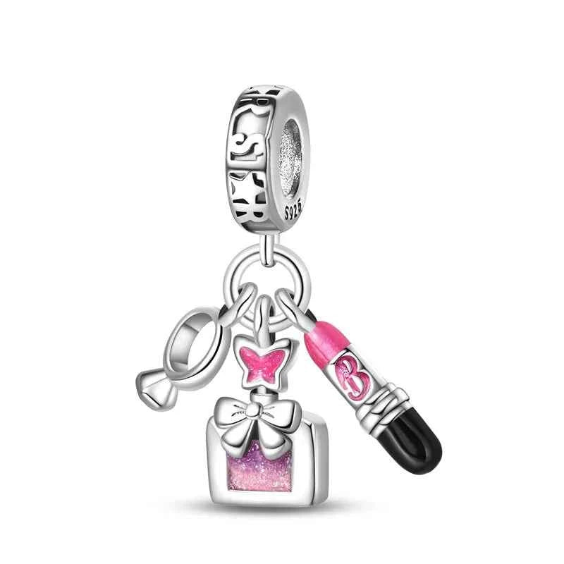 925 Silver Pink Princess Skirt Butterfly High Heels Fashion Bag Charms Beads Fit Pandach 925 Original Bracelets Fine DIY Jewelry
